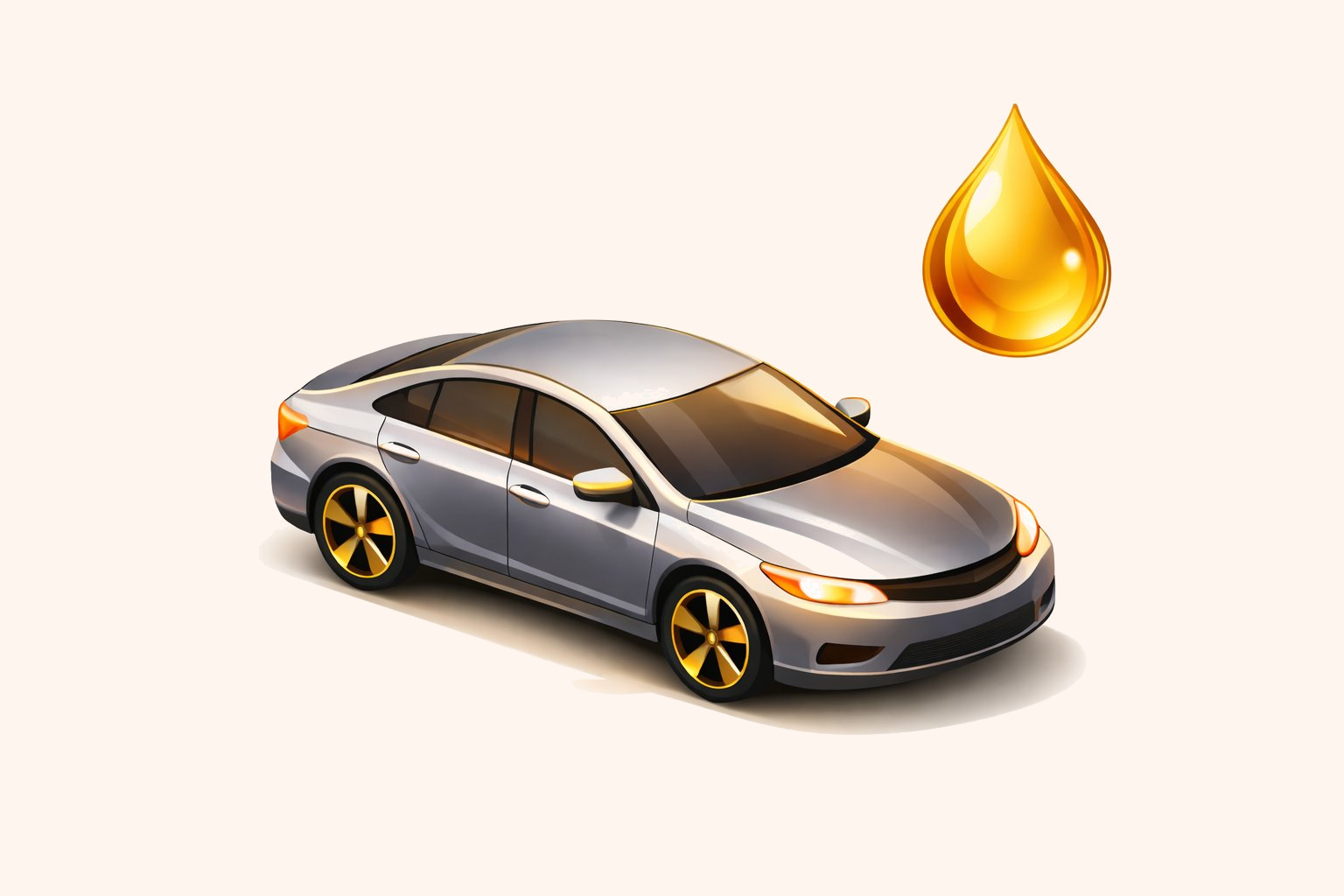 Silver car with amber oil drop